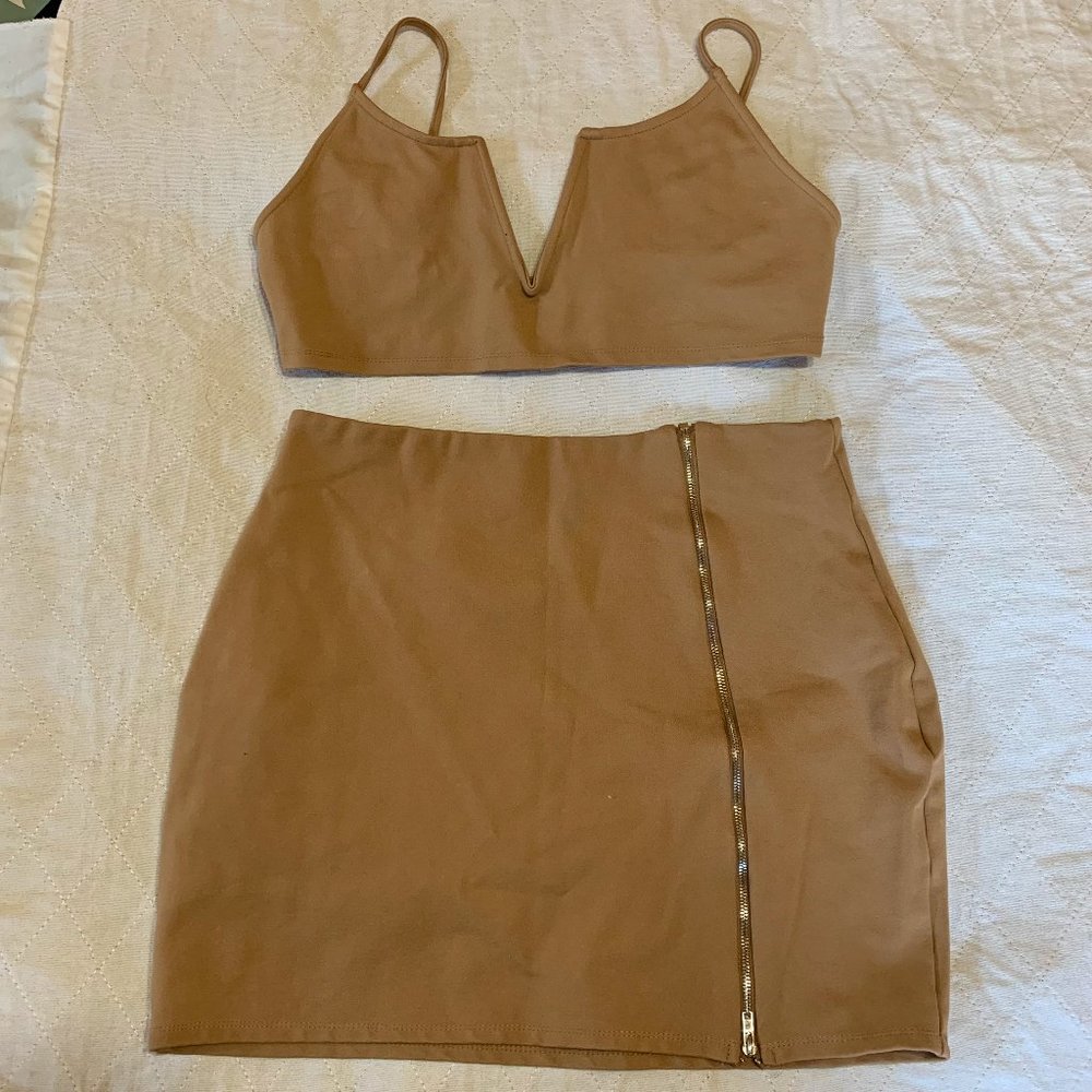 Two Piece Carmel Skirt Set